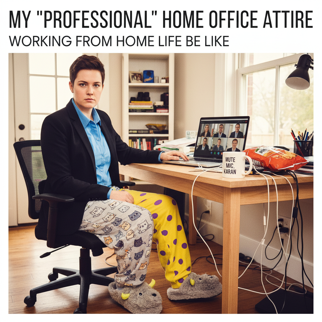 My WFH uniform is 50% sweatpants, 50% existential dread. 100% productive. #WFHLife