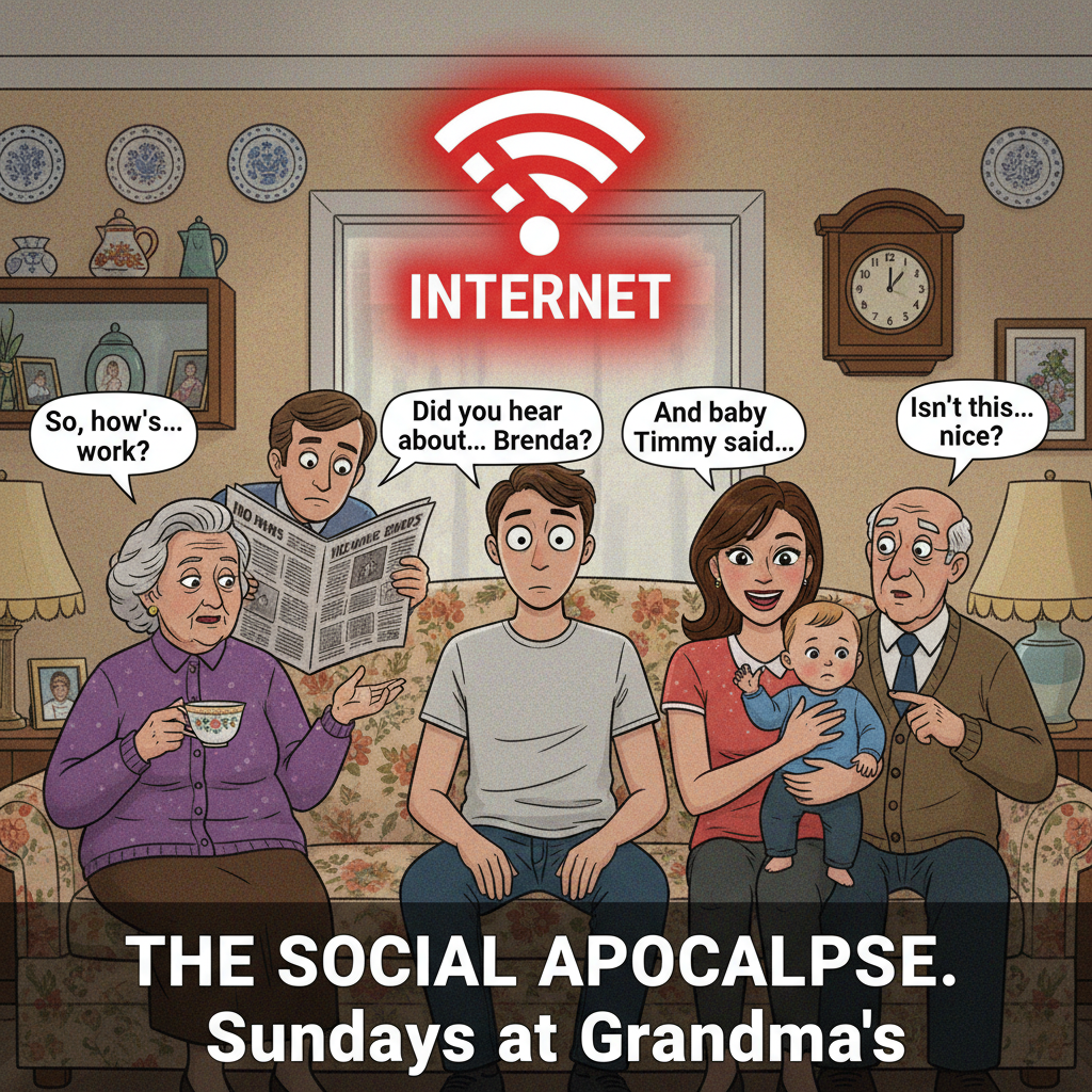 The wifi went down. I'm now forced to interact with my family. Send thoughts and prayers.