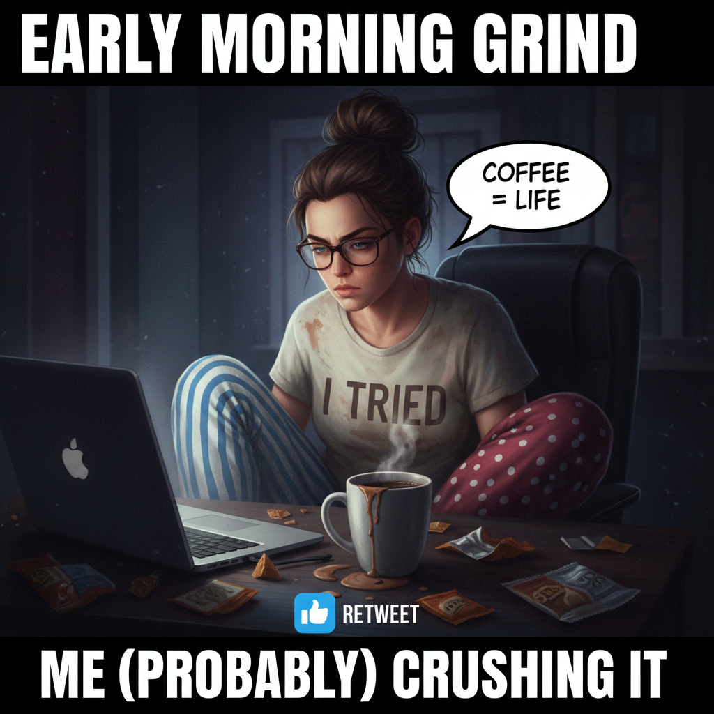 My 'work from home' outfit is 70% pajamas, 20% coffee stains, 10% optimism.