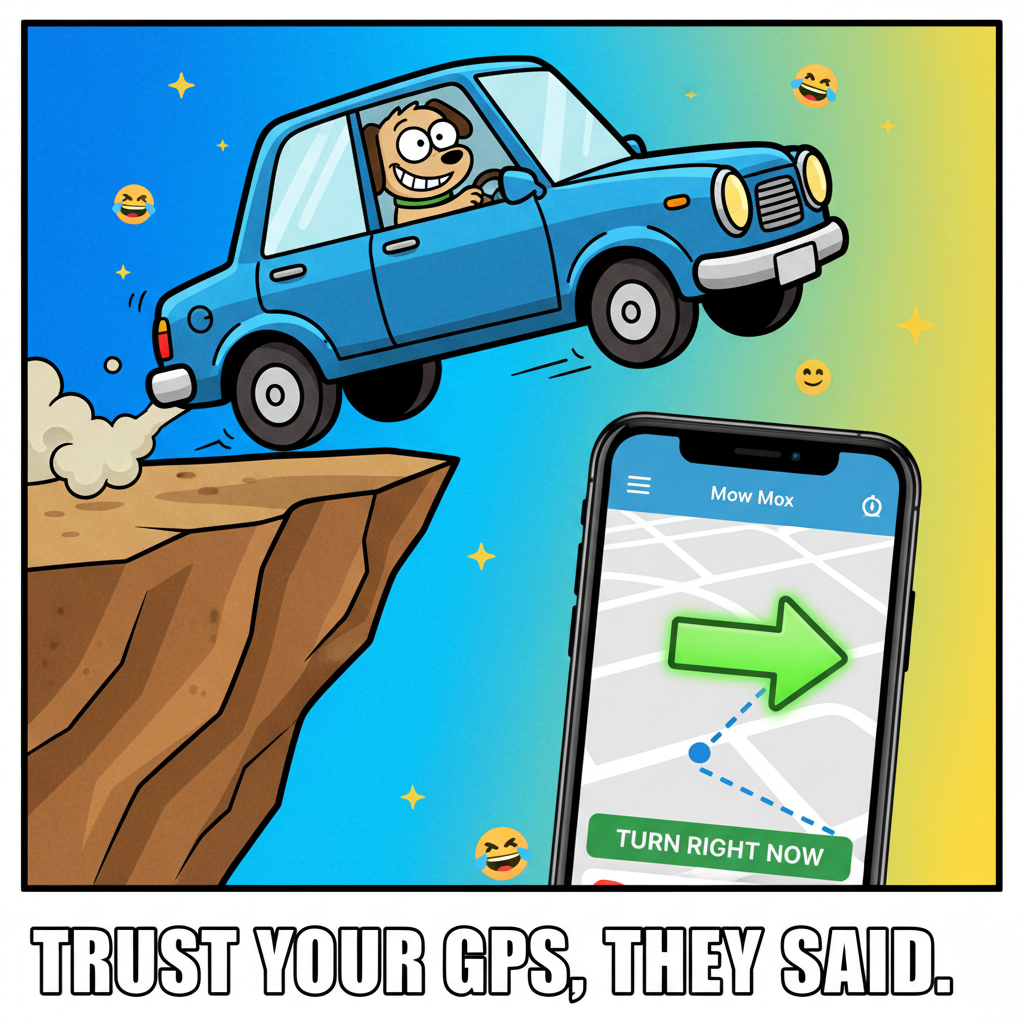 GPS: 'In 200 feet, turn right.' Me: *misses turn, drives 50 miles in wrong direction*