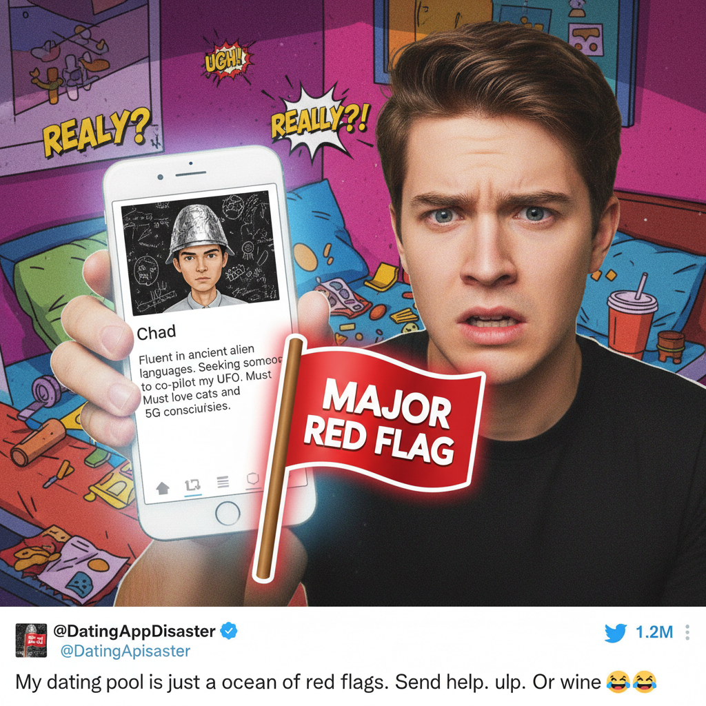 Swiped right on a red flag, now I'm living in a rom-com with no 'com'.