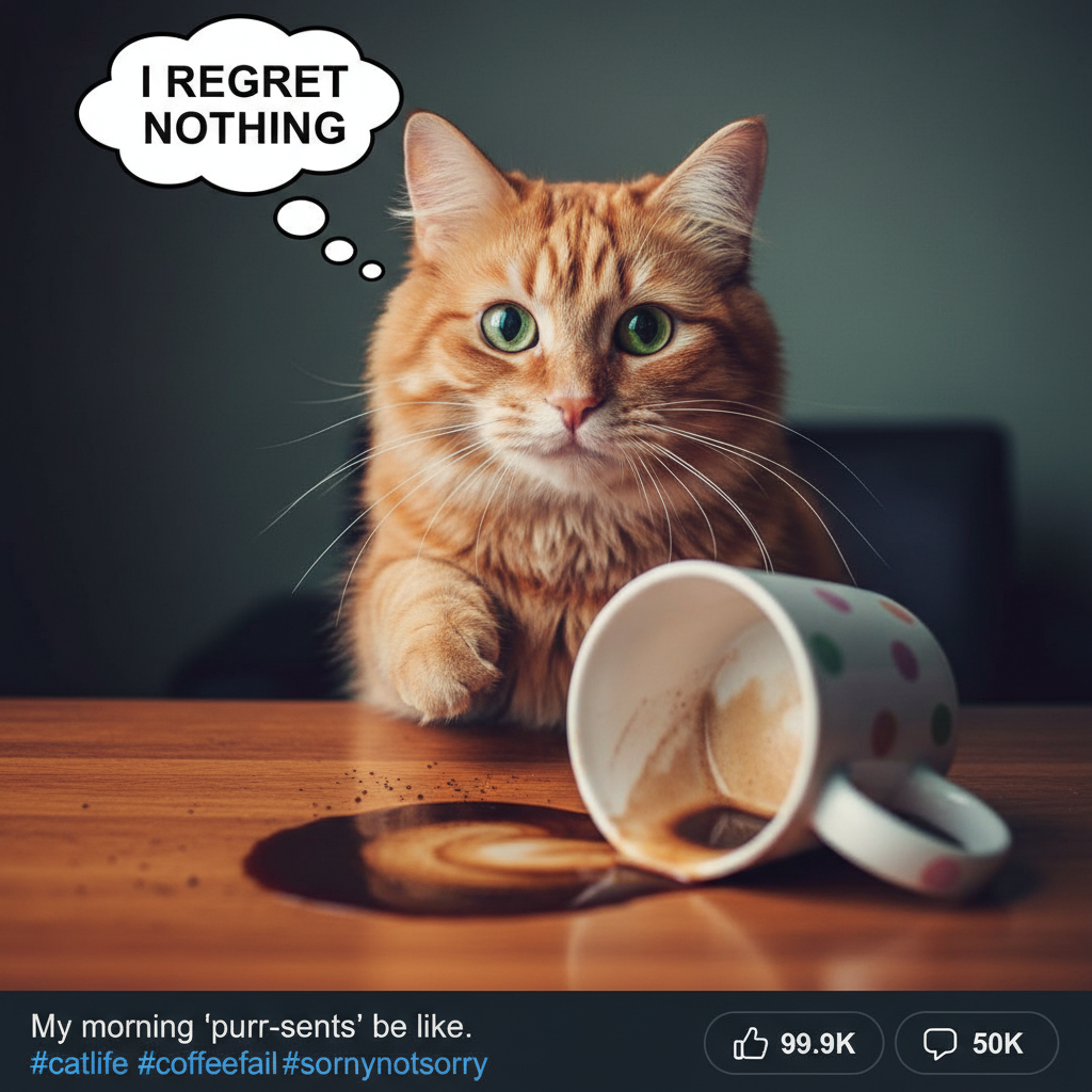 My cat just knocked over my coffee while staring me dead in the eyes. Power move.