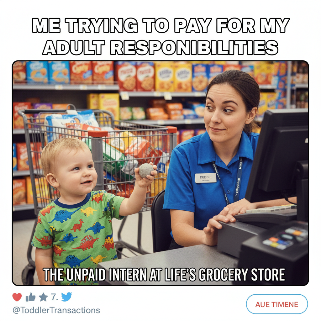 My toddler just tried to pay for groceries with a rock. Send help. #Parenting