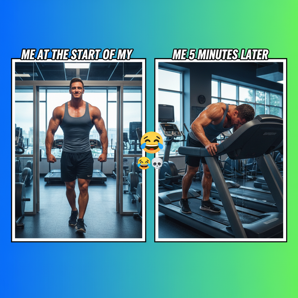 Me trying to look cool at the gym vs. me after 5 mins on the treadmill. #FitnessGoals