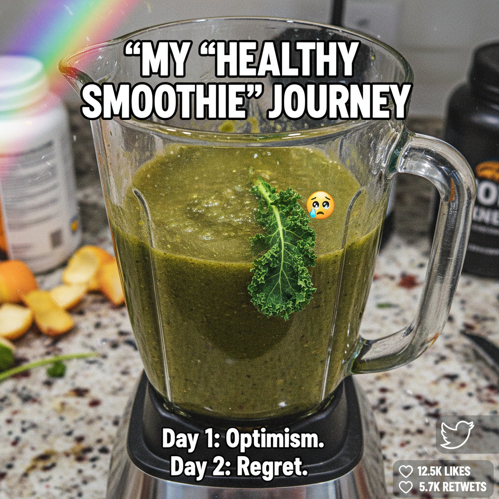 Tried to make a 'healthy' kale smoothie. Ended up with swamp water. Send help.