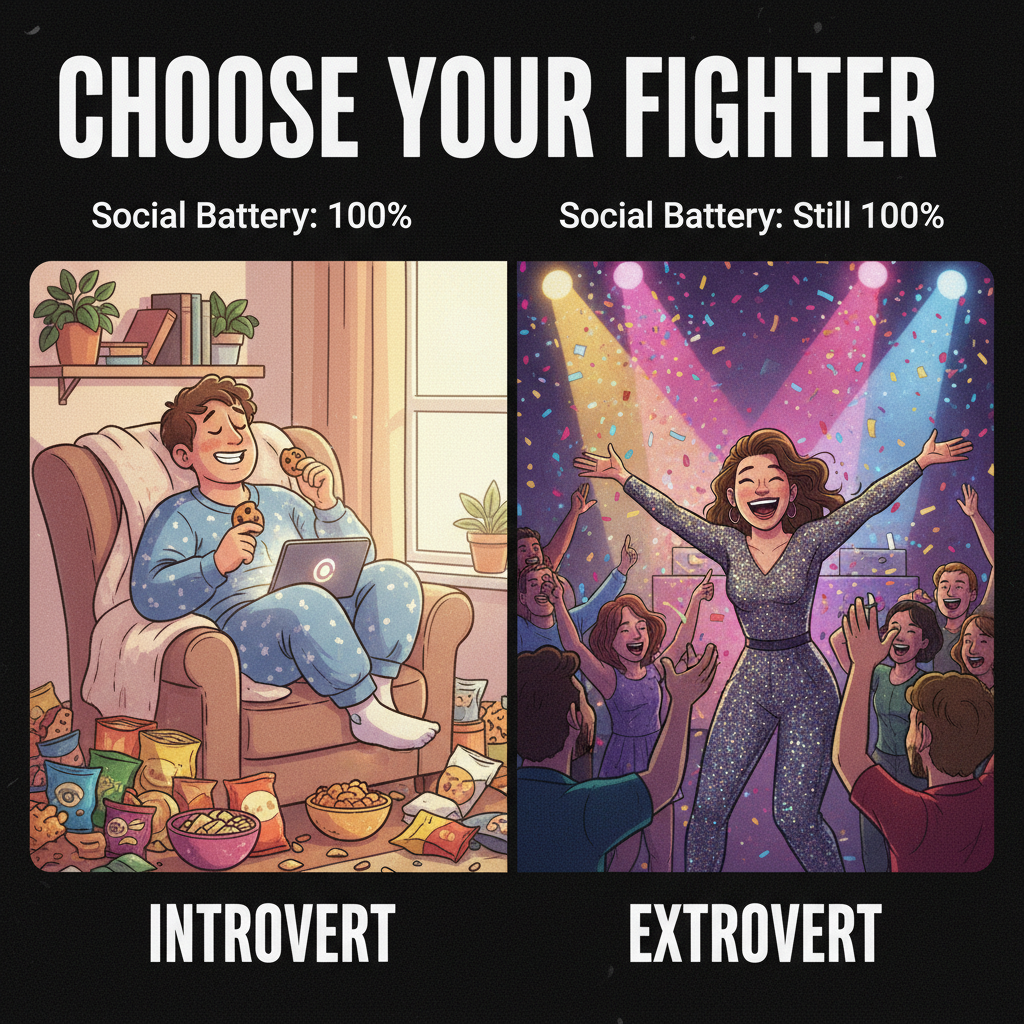 Introvert at a party: 'I'm just here for the snacks.' Extrovert: 'LET'S DANCE!'