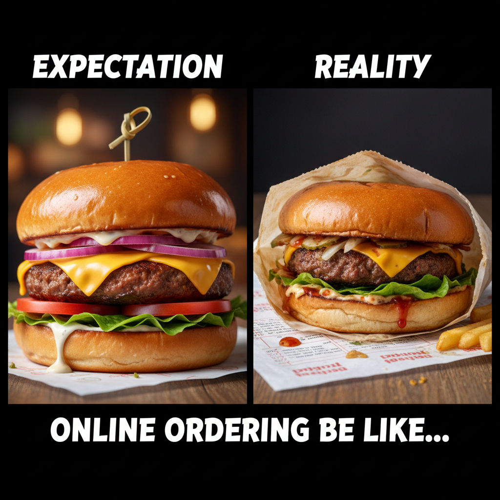 Ordered a gourmet burger, got a sad patty on a damp bun. My disappointment is immeasurable.