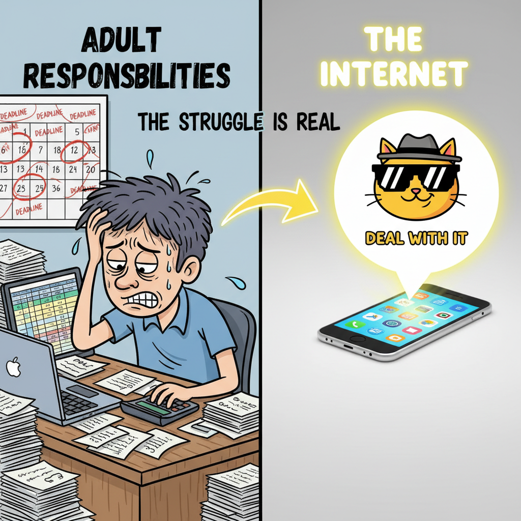 My brain trying to adult vs. my phone vibrating with a new meme notification