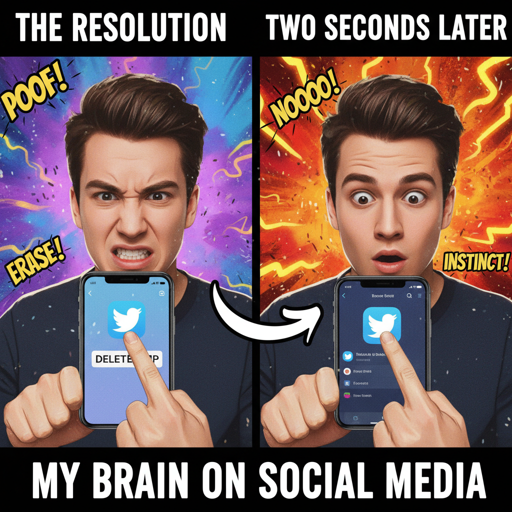 Me trying to delete social media vs. my thumb instinctively opening it again