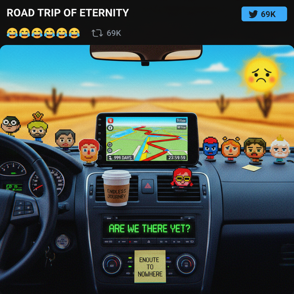 My road trip playlist is 90% 'Are we there yet?' and 10% actual music.