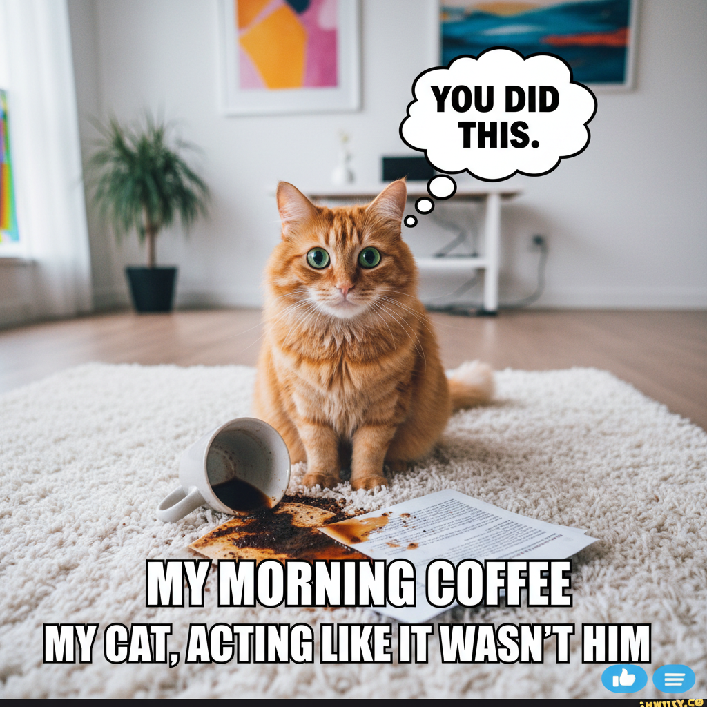 My cat just knocked over my coffee and then looked at me like *I* did it.