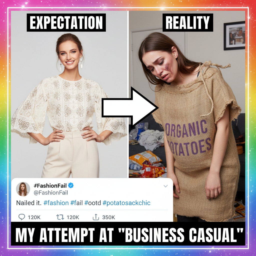 Ordered a 'cute top' online, received a potato sack. The internet is a cruel mistress.