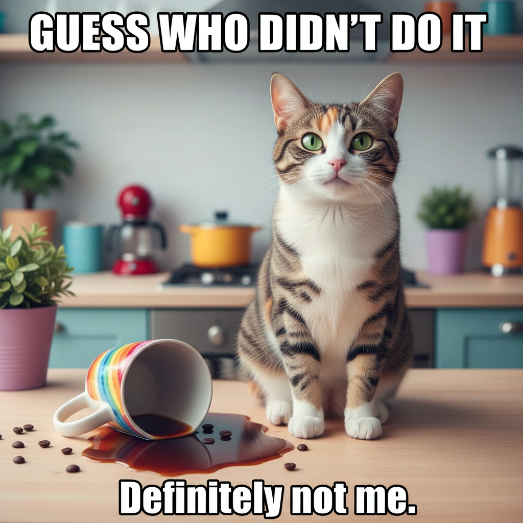 My cat just knocked over my coffee, then looked at me like *I* was the problem. #PetOwnerLife