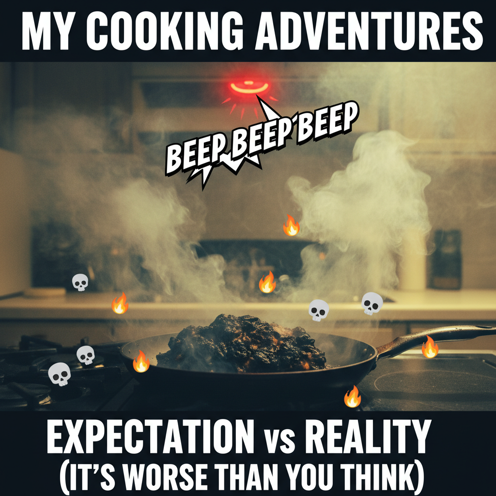 I tried to make a fancy dinner. Ended up with charcoal and a fire alarm serenade.