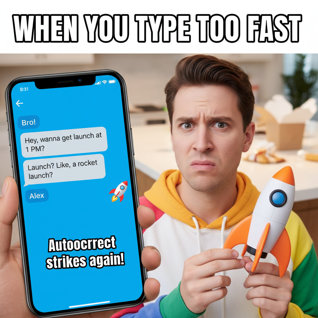 My phone autocorrected 'lunch' to 'launch'. Now my boss thinks I'm building a rocket.