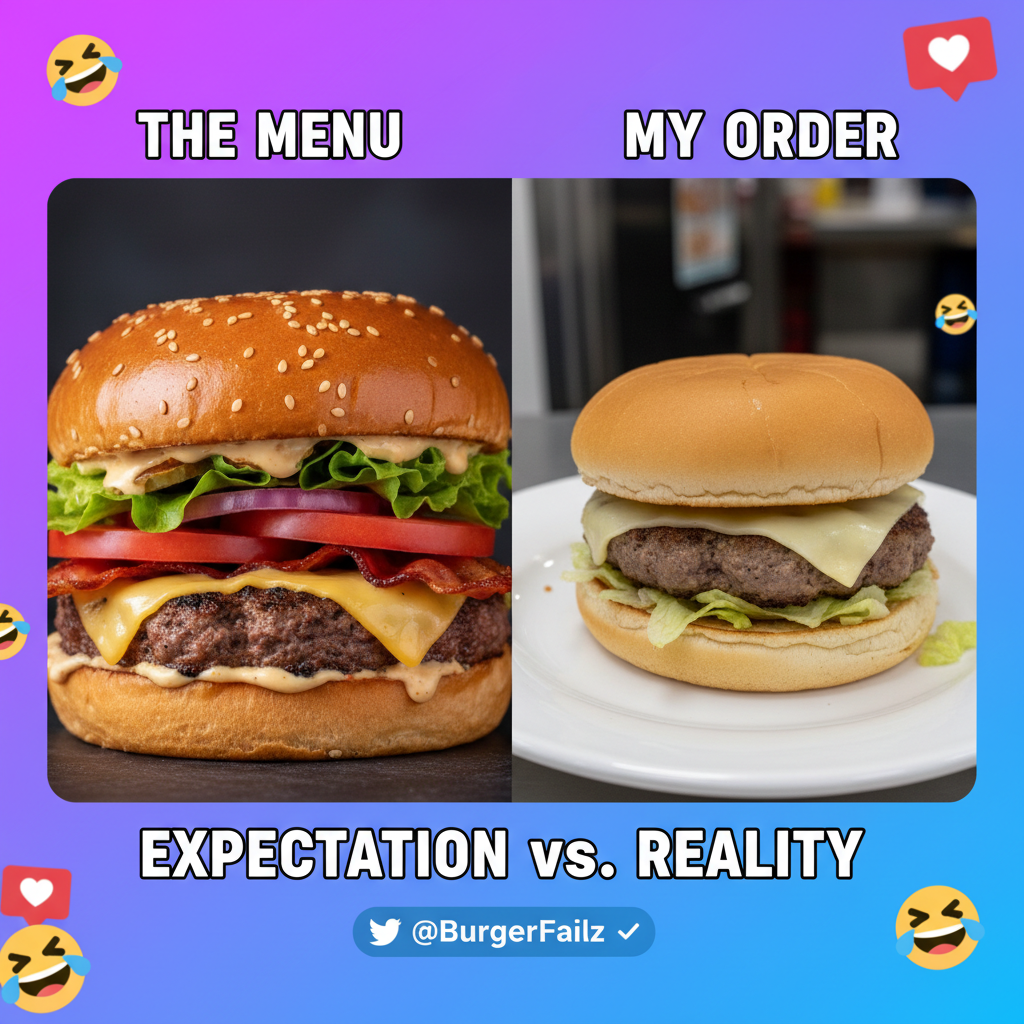 Ordered a gourmet burger, got a sad patty on a bun. Expectations vs. Reality hit DIFFERENT.