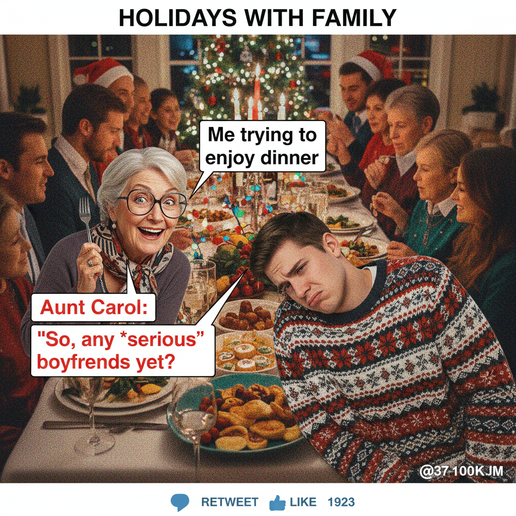 Aunt Carol just asked if I'm 'still single'. It's not a holiday until the interrogation begins.