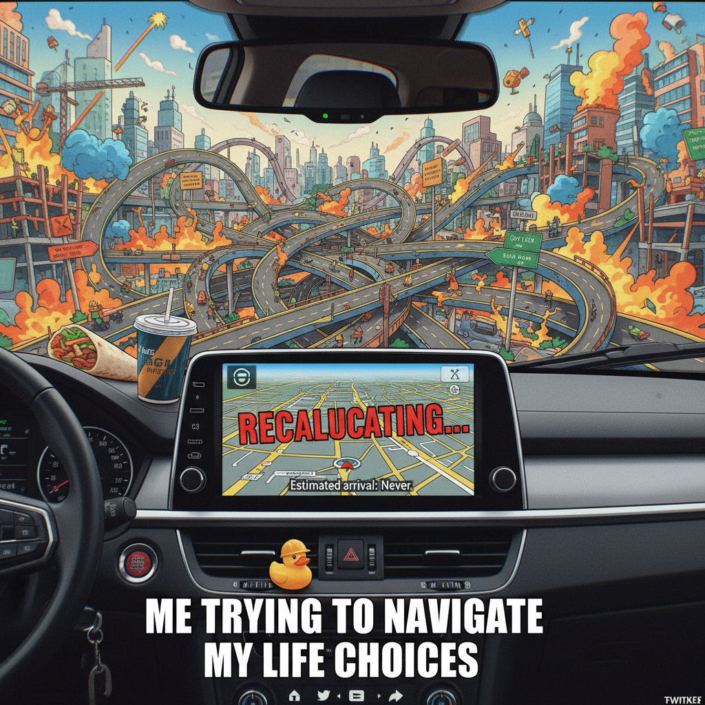 GPS said 'turn left in 50 feet,' then immediately 'recalculating.' My road trip in a nutshell.