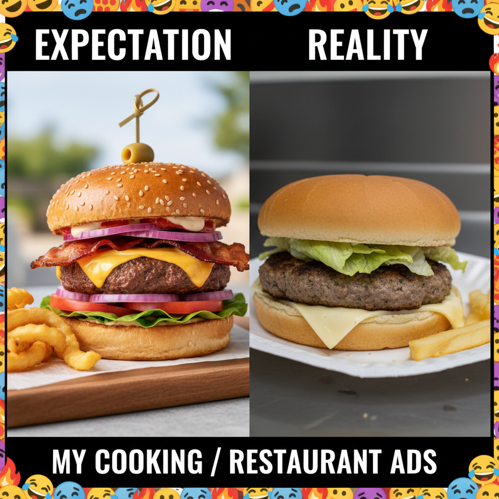 Ordered a gourmet burger, got a sad patty on a bun. My food delivery expectation vs reality.