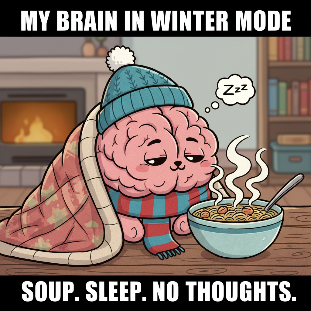 My brain cells during winter: 'Hibernate. No thoughts. Only soup.' #SeasonalDepression