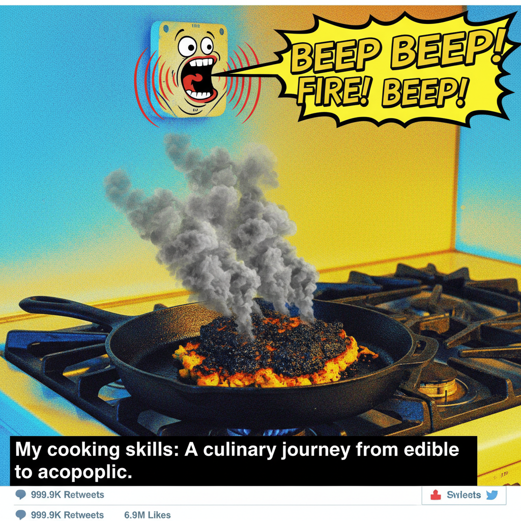 My 'gourmet meal' turned into a charcoal briquette. At least the smoke detector worked!