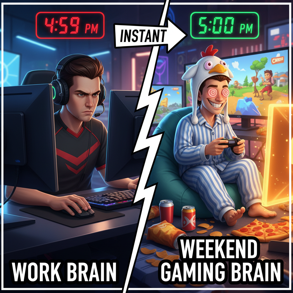 My brain clocking out at 4:59 PM on Friday to start the weekend grind