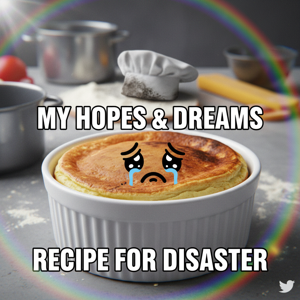 Tried to make a soufflé. Ended up with a burnt pancake. Nailed it.