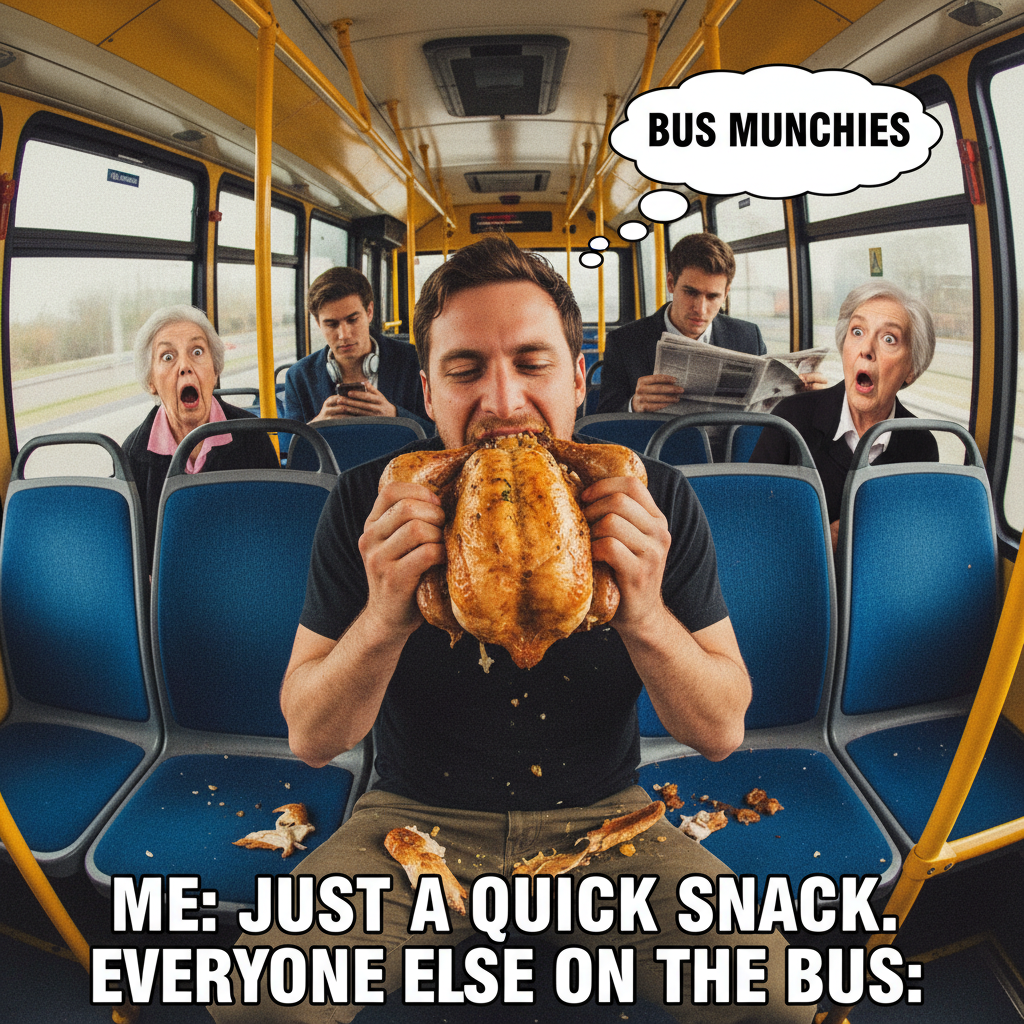 Just saw a guy eating a whole rotisserie chicken on the bus. Peak public transport.
