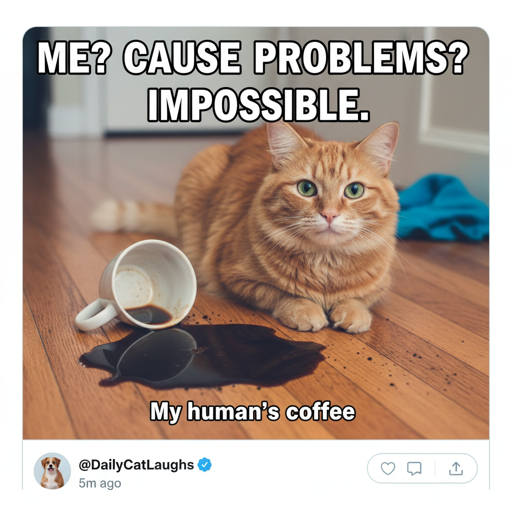 My cat just knocked my coffee off the table, stared me in the eye, and walked away. The audacity.