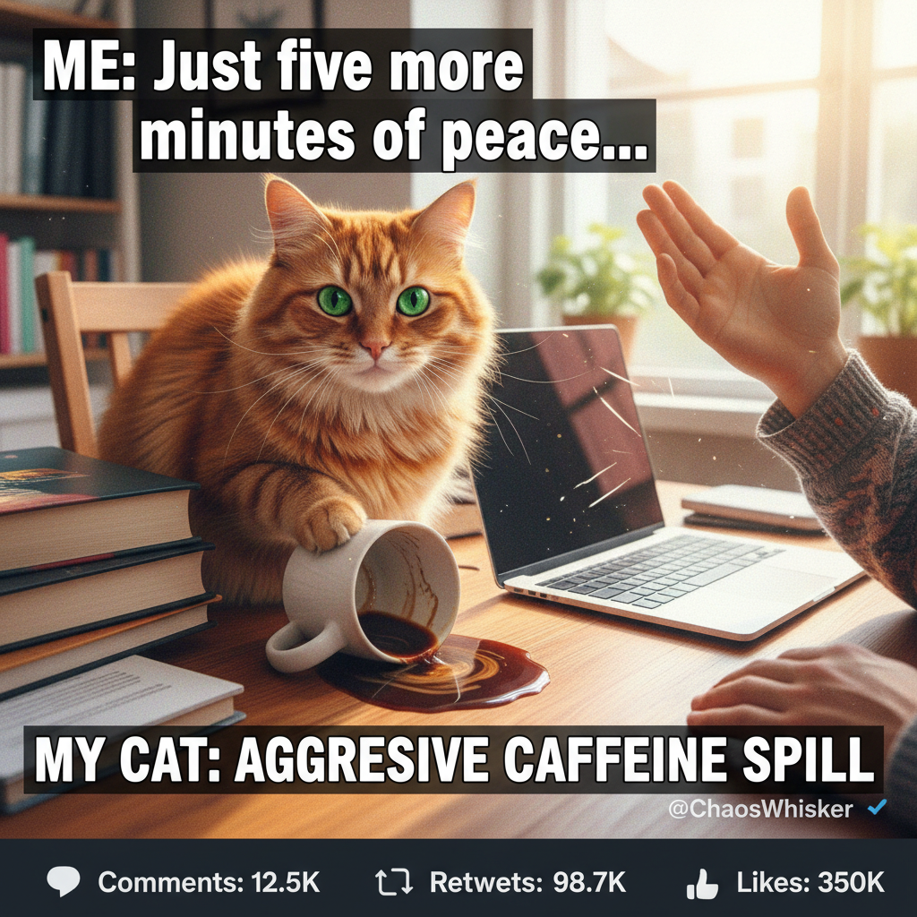 My cat just knocked my coffee over for attention. I'm not mad, just impressed by the commitment.