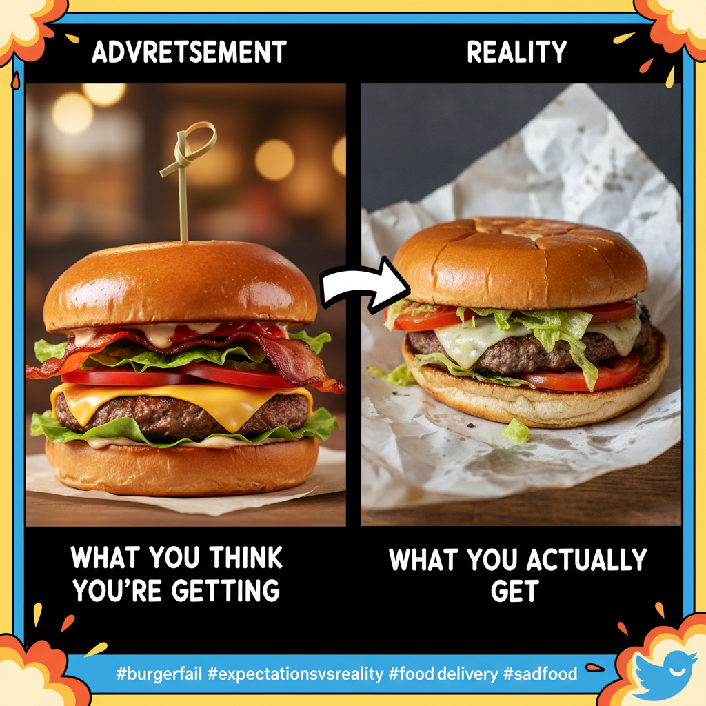 Ordered a gourmet burger. Got a sad patty in a bun. My disappointment is immeasurable.