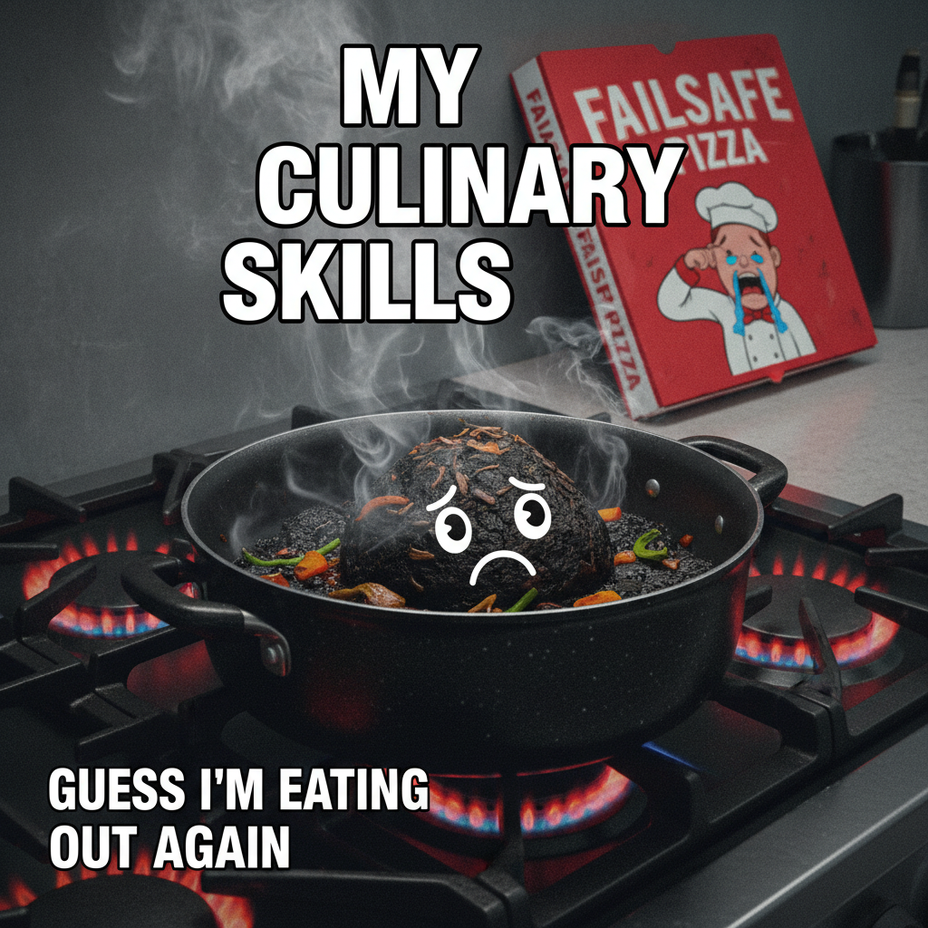 My 'gourmet' dinner turned into charcoal. Send help (and a pizza). #CookingFail