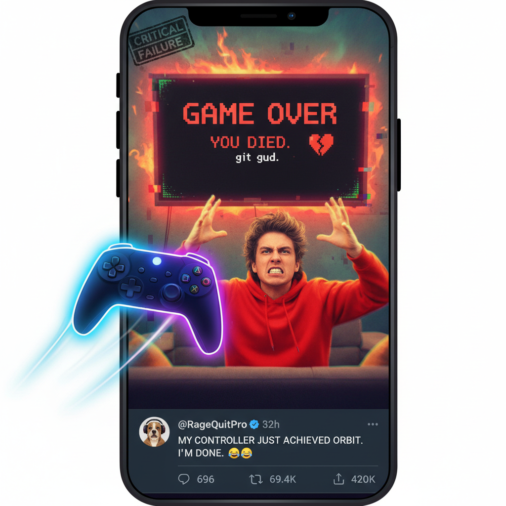 My controller just flew across the room. It's not rage, it's 'intense strategic recalibration.' #Gaming