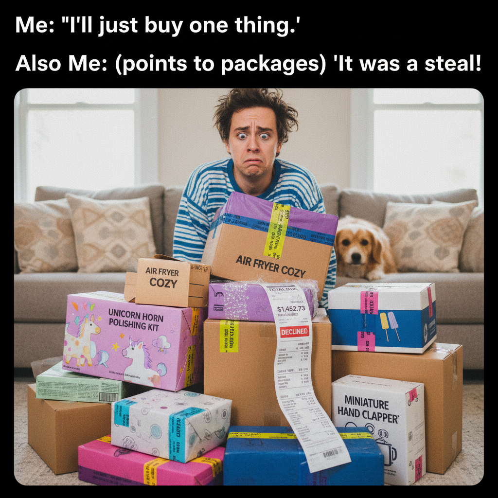 Me after my 3 AM online shopping spree arrives: 'Who ordered this?'