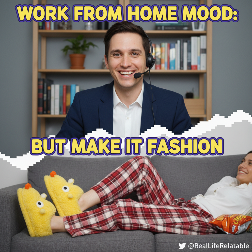 My WFH uniform: Business on top, pajama pants and fuzzy socks on bottom. Peak professionalism.