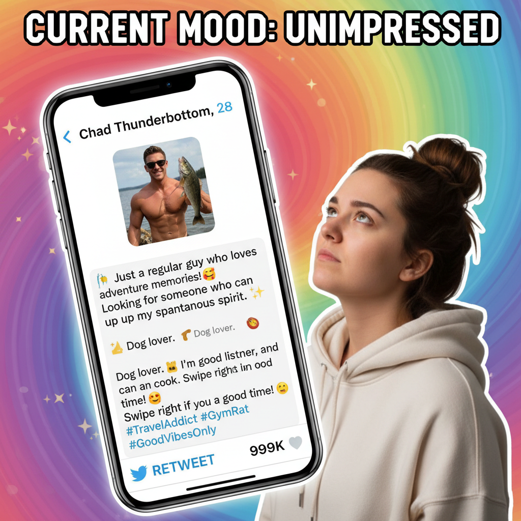 Dating apps are just a collection of 'I love to laugh' and 'fluent in sarcasm.' So unique.