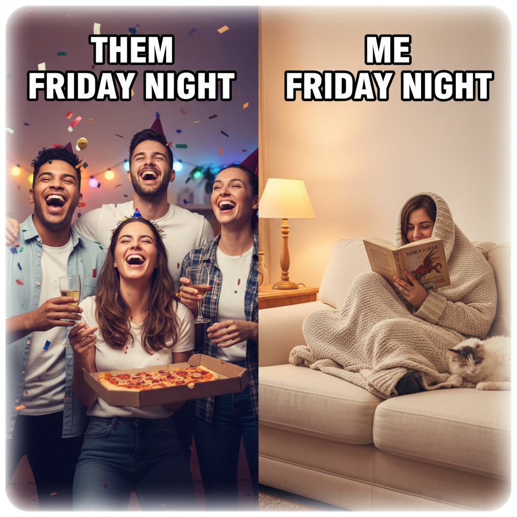 Extrovert: 'Let's go out!' Introvert: *already planning my cozy night in*