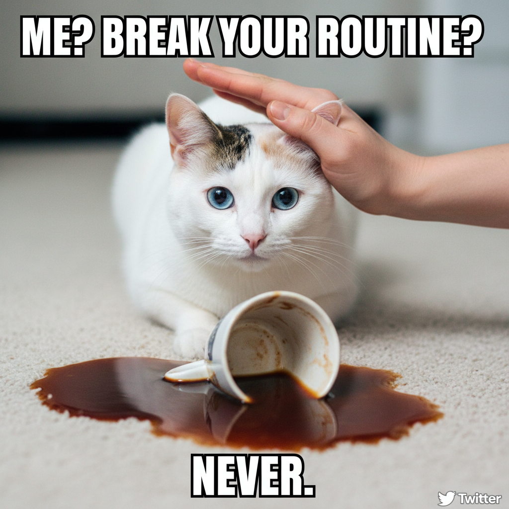 My cat just knocked over my coffee. Again. Still love him tho. #PetLife