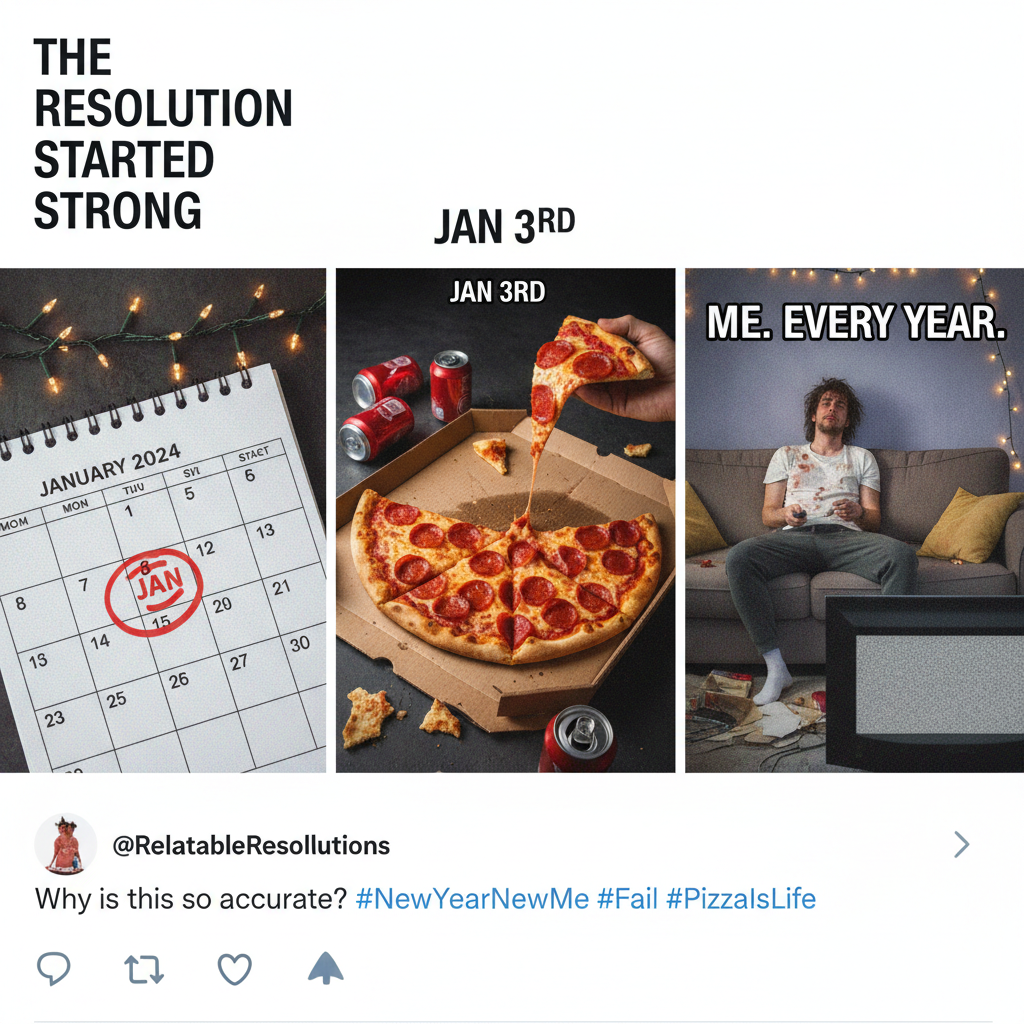 My New Year's resolution lasted 3 days. Send snacks, not judgment.