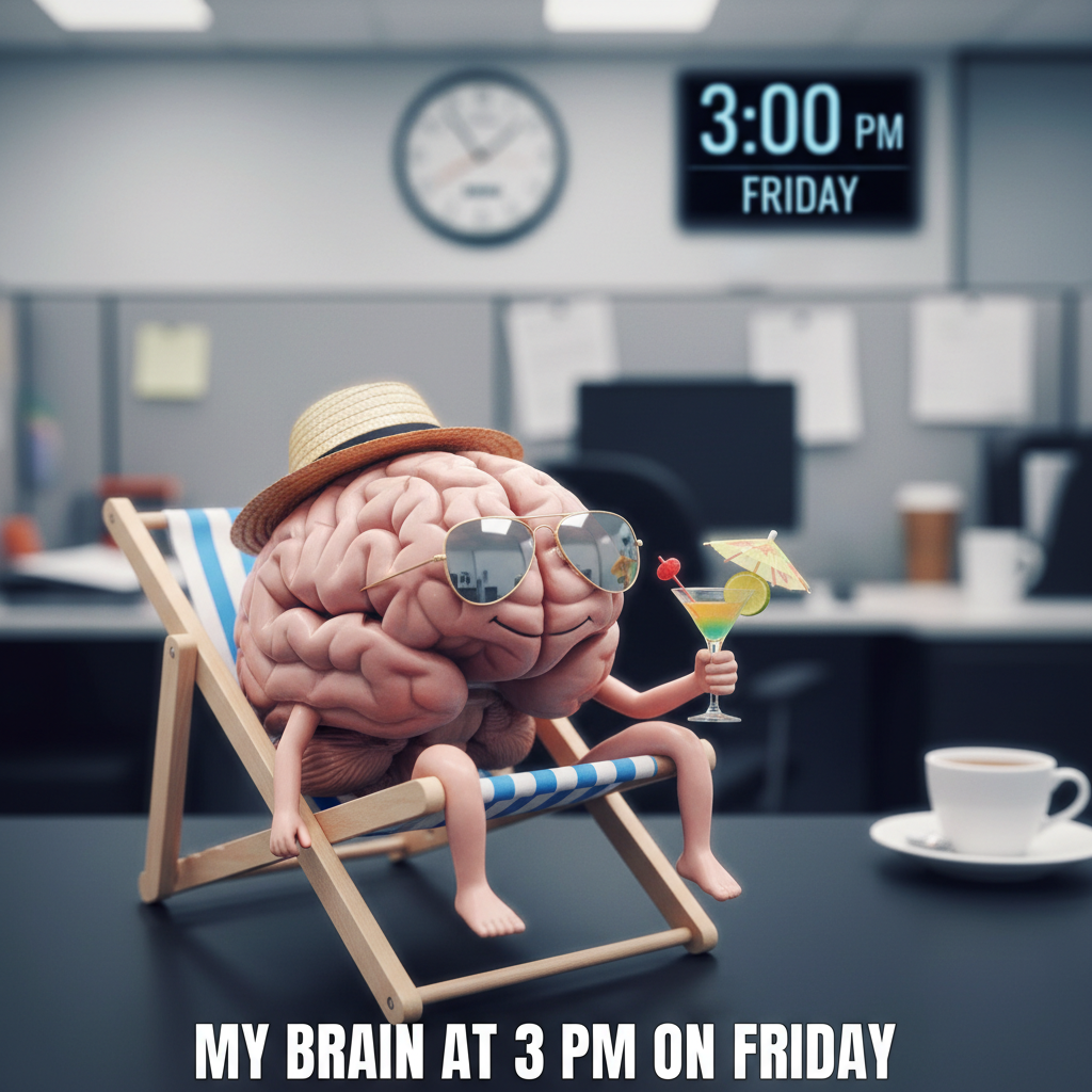My brain clocking out at 3 PM on a Friday like...