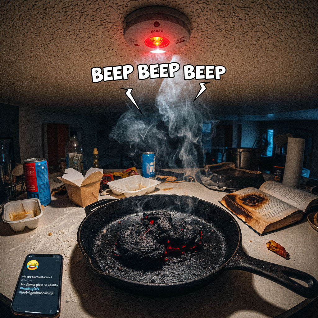 My 'easy' recipe turned into a charcoal briquette. At least the fire alarm works! 🔥