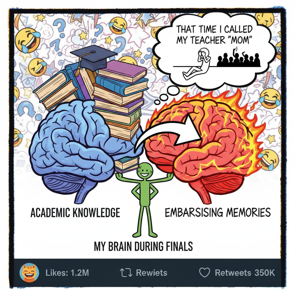 My brain during exam season: 'We can either study or remember that embarrassing thing from 2012.'