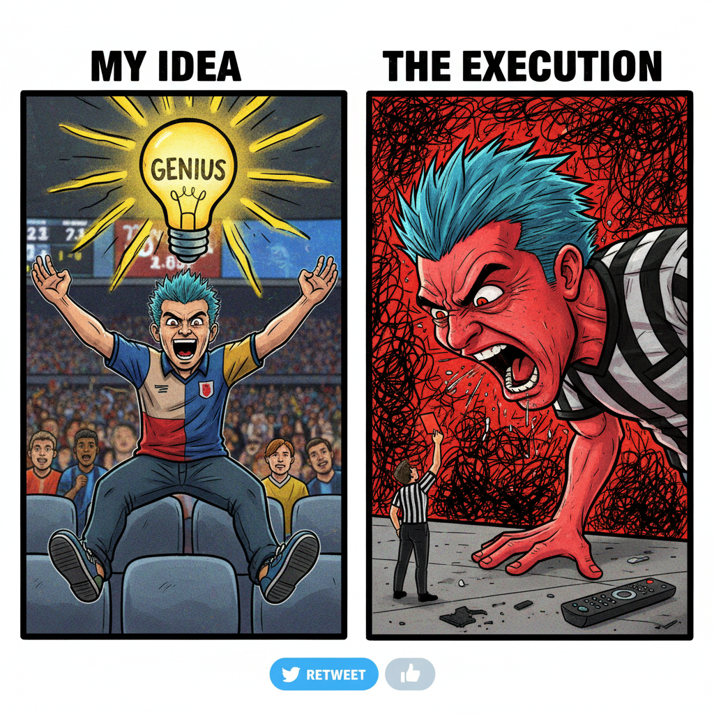 My team scores: I'm a tactical genius. My team concedes: The referee is blind and biased!