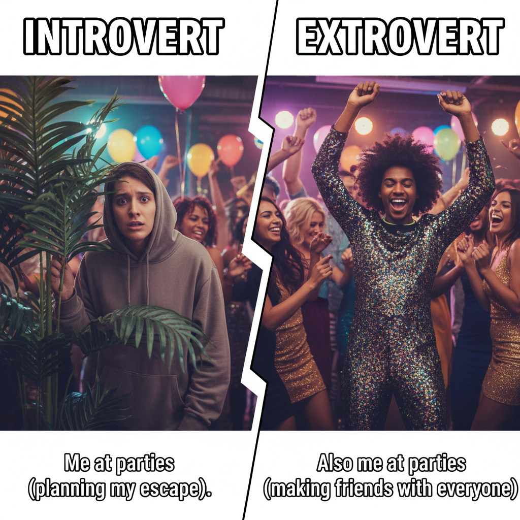 Introverts at a party vs. Extroverts at a party. Two different realities.