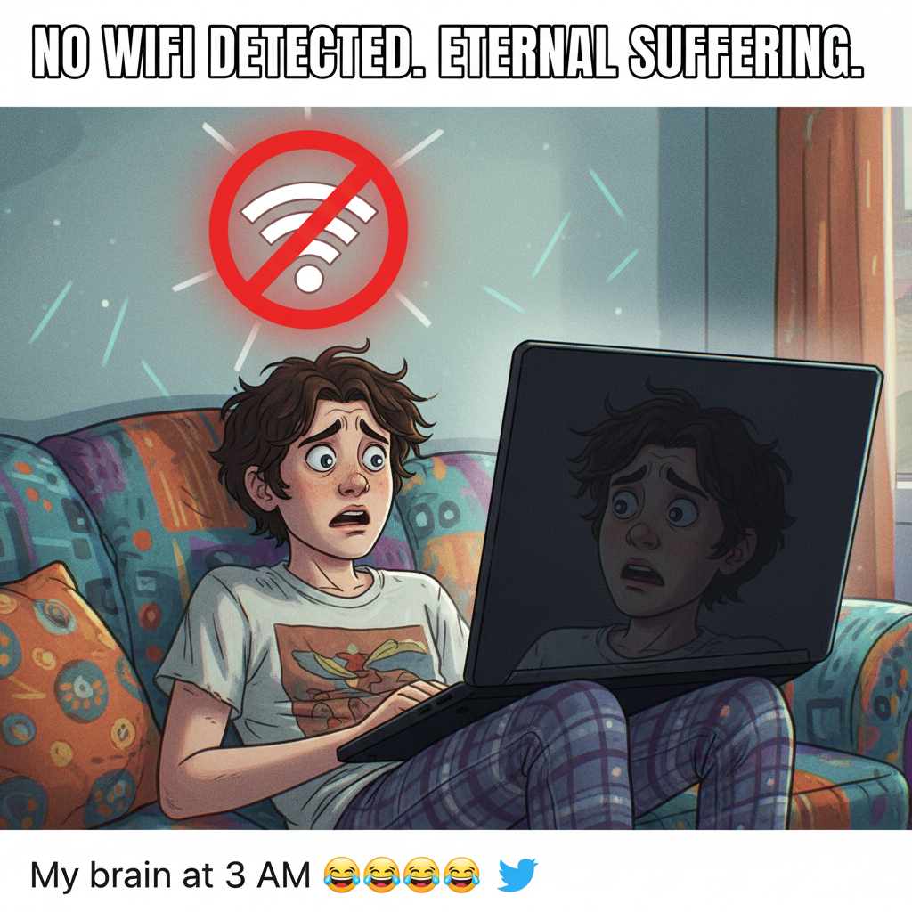 The exact moment the WiFi dies and you remember what silence sounds like.