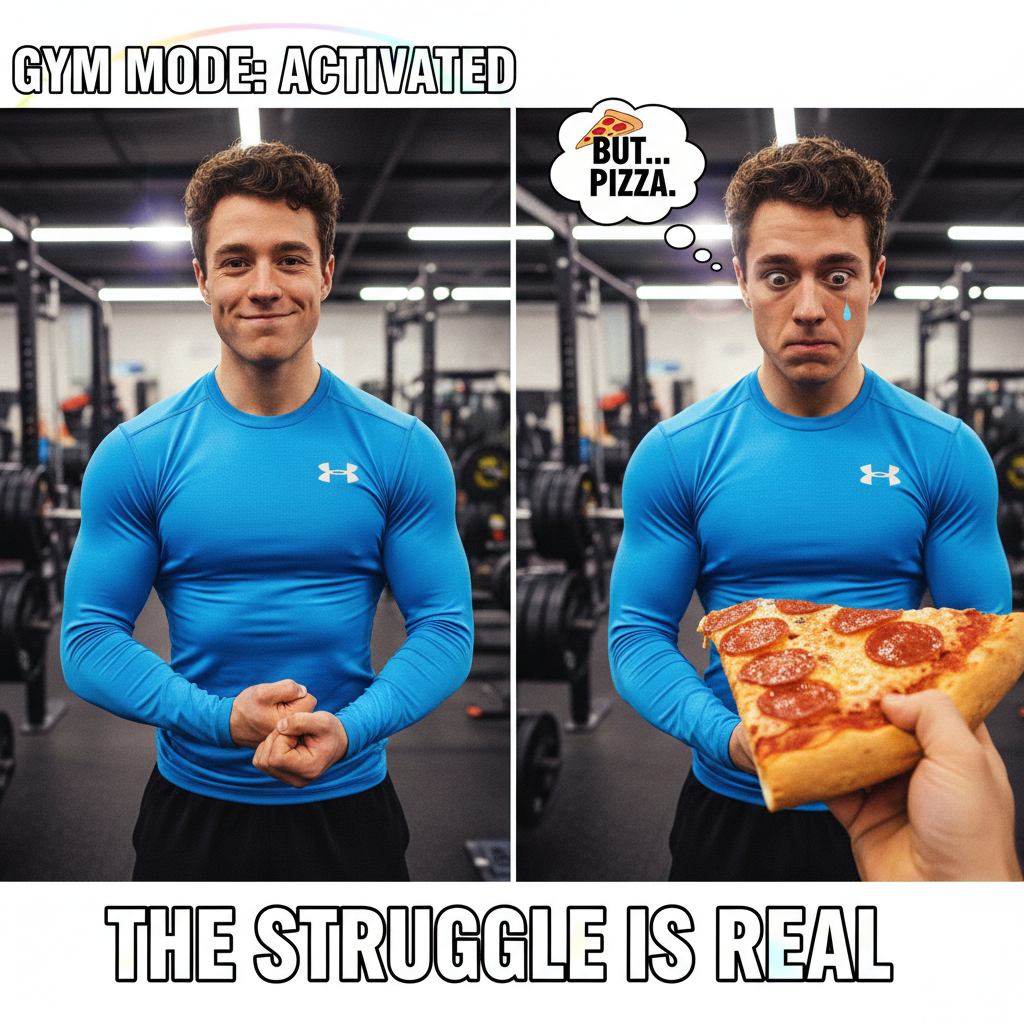 Me at the gym: 'I'm a fitness icon.' Also me: 'Is it time for pizza yet?'