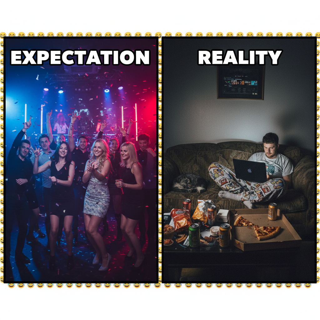 Friday night plans: Clubbing. Friday night reality: PJs, snacks, and questionable life choices on Netflix.