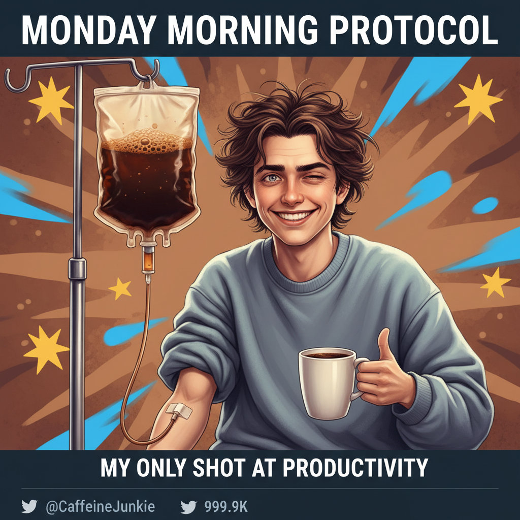 My blood type is coffee. My therapist told me to cut back. I blocked my therapist.