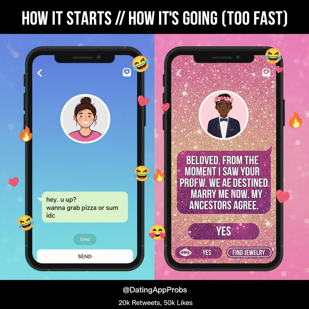 Dating apps are a wild ride. One minute it's 'wyd?', the next it's marriage proposals.