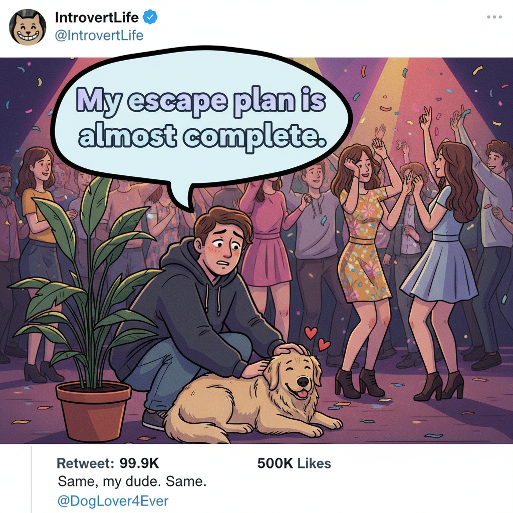 Me, an introvert, at an extrovert's party: 'I just need to pet the dog and then I can leave.'